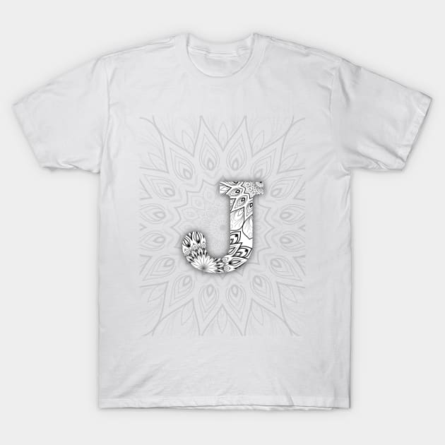 'J' Intricate Pattern T-Shirt by grafi_doodles